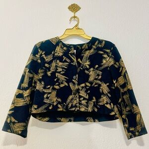 Vintage Nineties Cropped Black Jacket with Gold Brushstroke Print By Inside Out